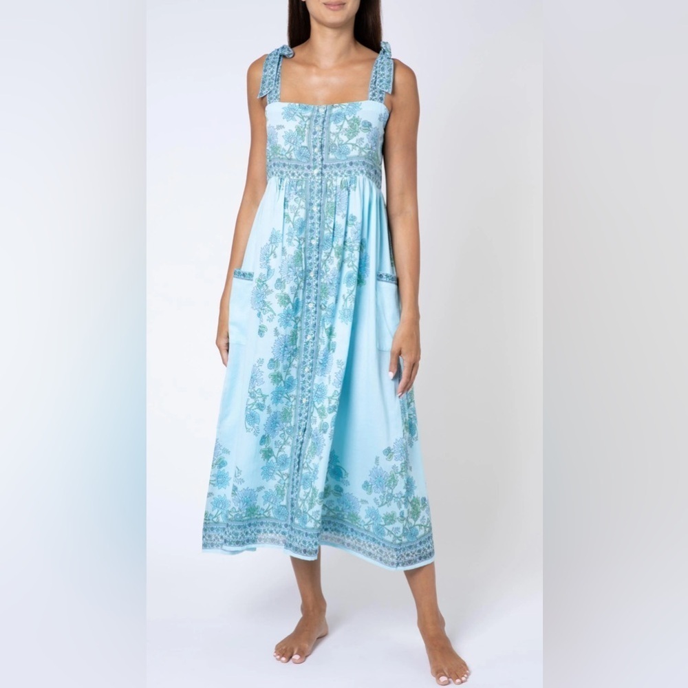 NEW Juliet Dunn rose border tie shoulder cotton midi dress